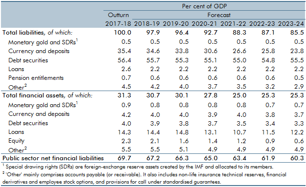 public sector net financial liabilities forecast table